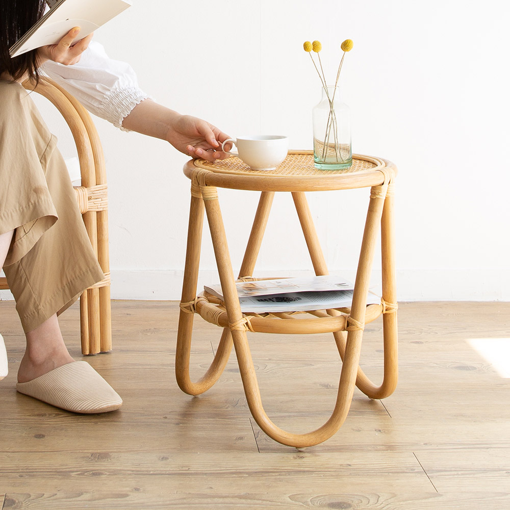 트레그 라탄 티테이블 원형 미니테이블 우드 쇼파 거실 침실 협탁 카페