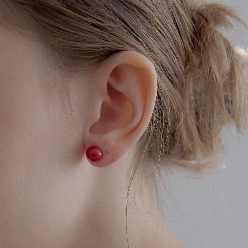 실버925 레드 볼 귀걸이 미니 볼드 - 상품 이미지