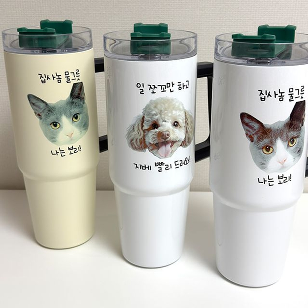 예쁜 커스텀 텀블러 포토 대용량 주문제작 스텐 빨대 보냉 1리터 1L 스트로우 기념품 답례품 컵 각인 보틀 - 상세 이미지 2
