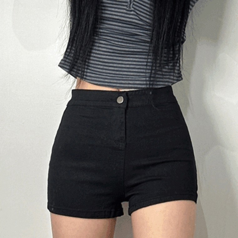 착붙핏 여성 기본 무지 숏 팬츠 반바지 [데일리 핫팬츠 스판 봄 여름 가을 여자 바지 블랙 검정 베이직] - 상품 이미지