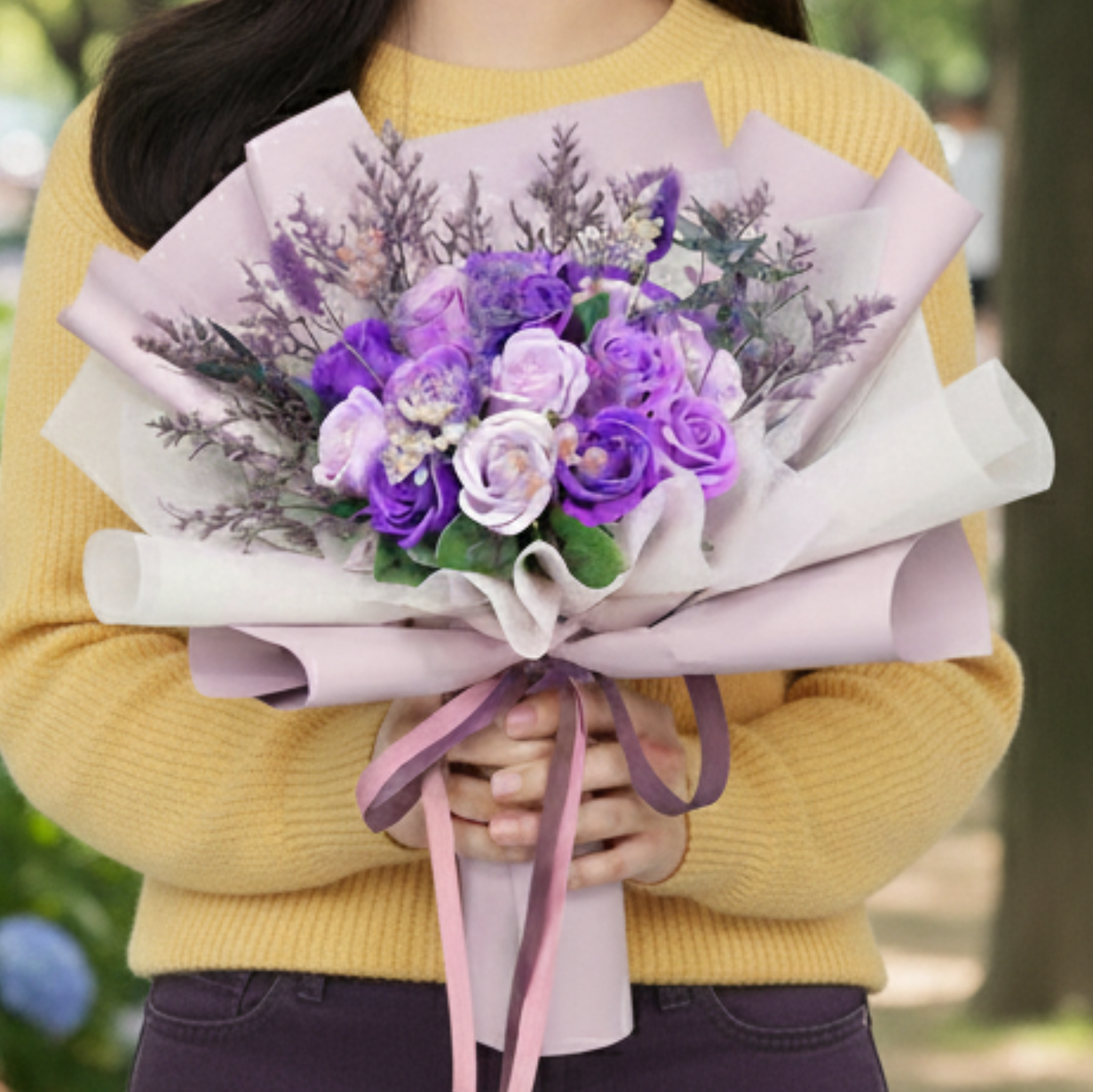 졸업식꽃다발 비누꽃 선물 졸업 꽃다발 학예회 발표회 보라장미 제품 이미지