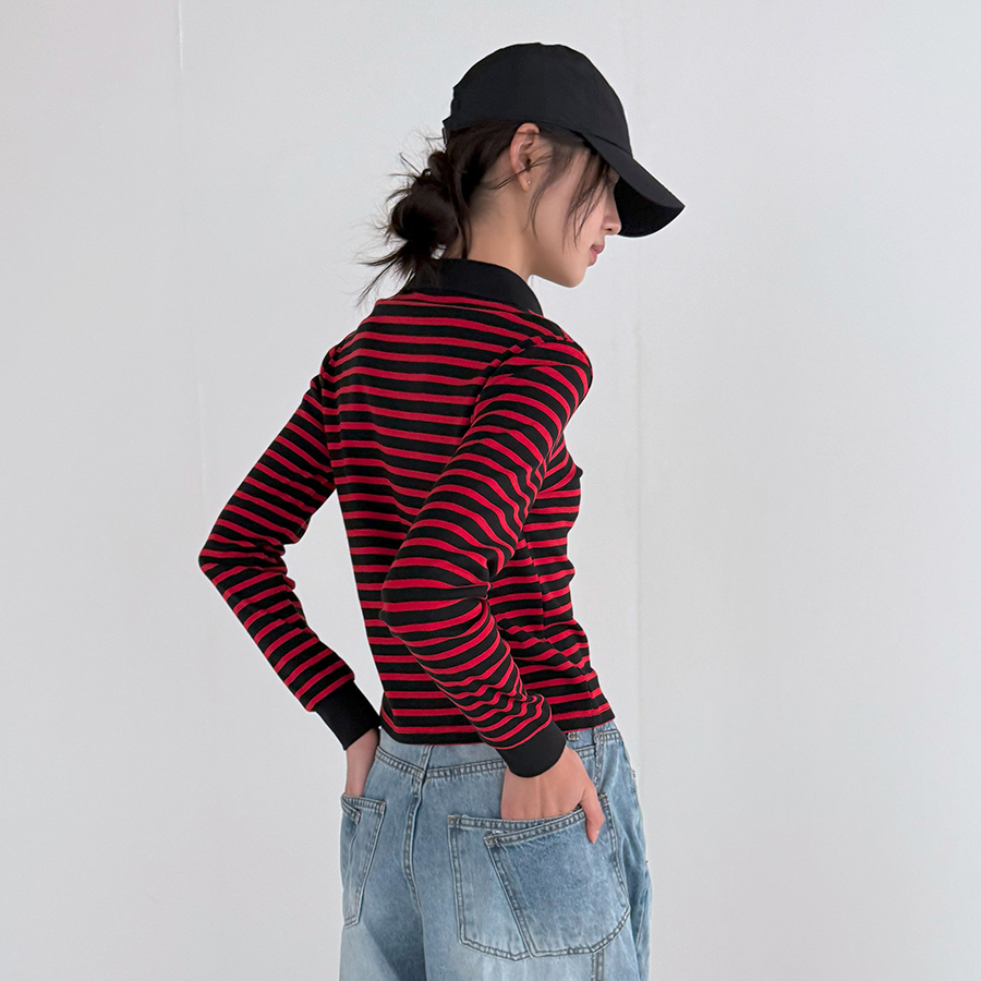 크로쉐 카라 티셔츠 캐주얼 단가라 티셔츠 - 상세 이미지 3