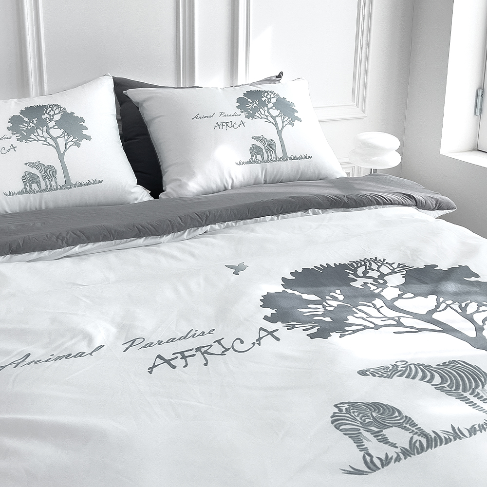 사바나 애니멀 프린트 워싱 옥수수솜 무봉제 차렵이불 세트 스톰 그레이, Q베이직세트(이불+베개커버)