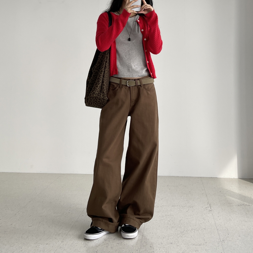 oot 여성와이드팬츠 여자 봄 가을 면바지 크림색 브라운 블랙팬츠 모먼트 벌룬와이드 - 상세 이미지 2