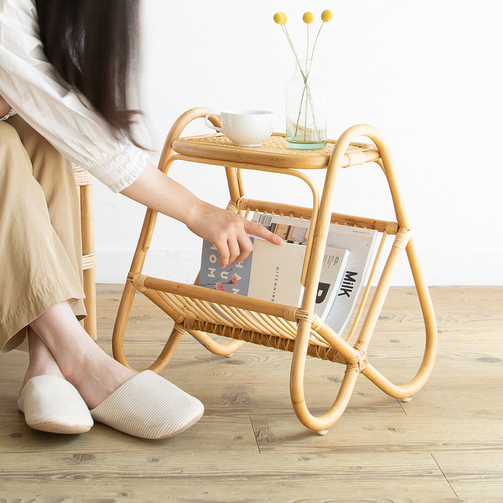 하티 라탄 티테이블 쇼파 보조 간이테이블 침대 거실협탁 원목 수납 잡지