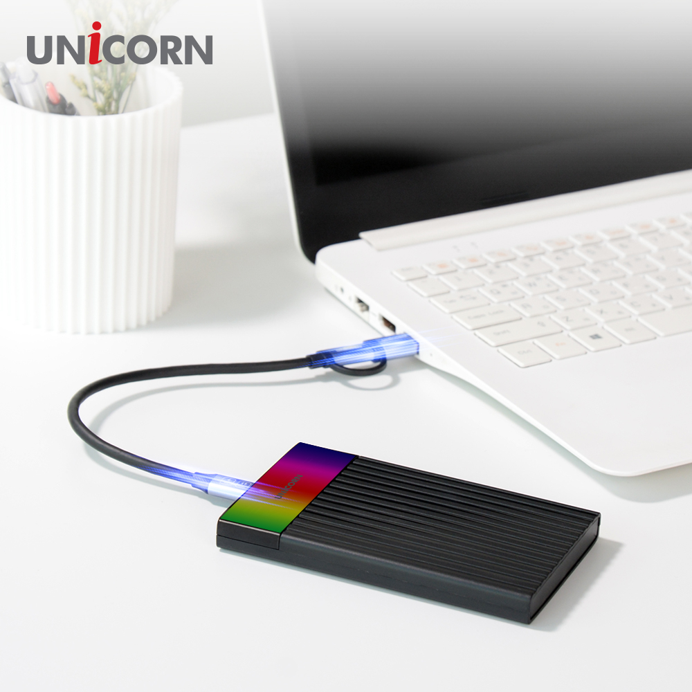 유니콘 USB3.2 Gen1 2.5인치 HDD SSD 외장하드케이스 컬러LED A+C타입젠더 슬라이딩결합 HSD-V10 - 상세 이미지 4