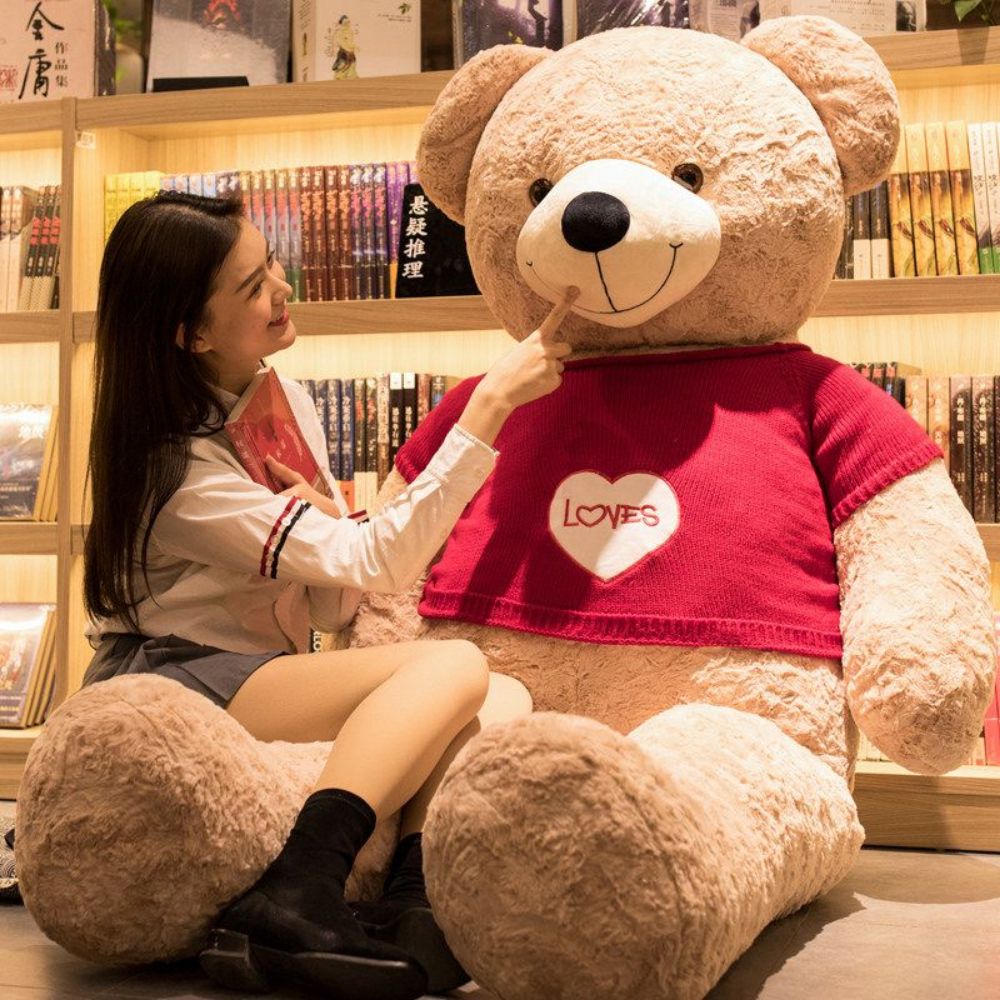 대형 곰인형 2M인형 곰돌이인형 미터 생일 초대형 타입 소품 쿠션 라이트 브라운 곰 블루 스웨터 1m (인형+장미) - 상품 이미지