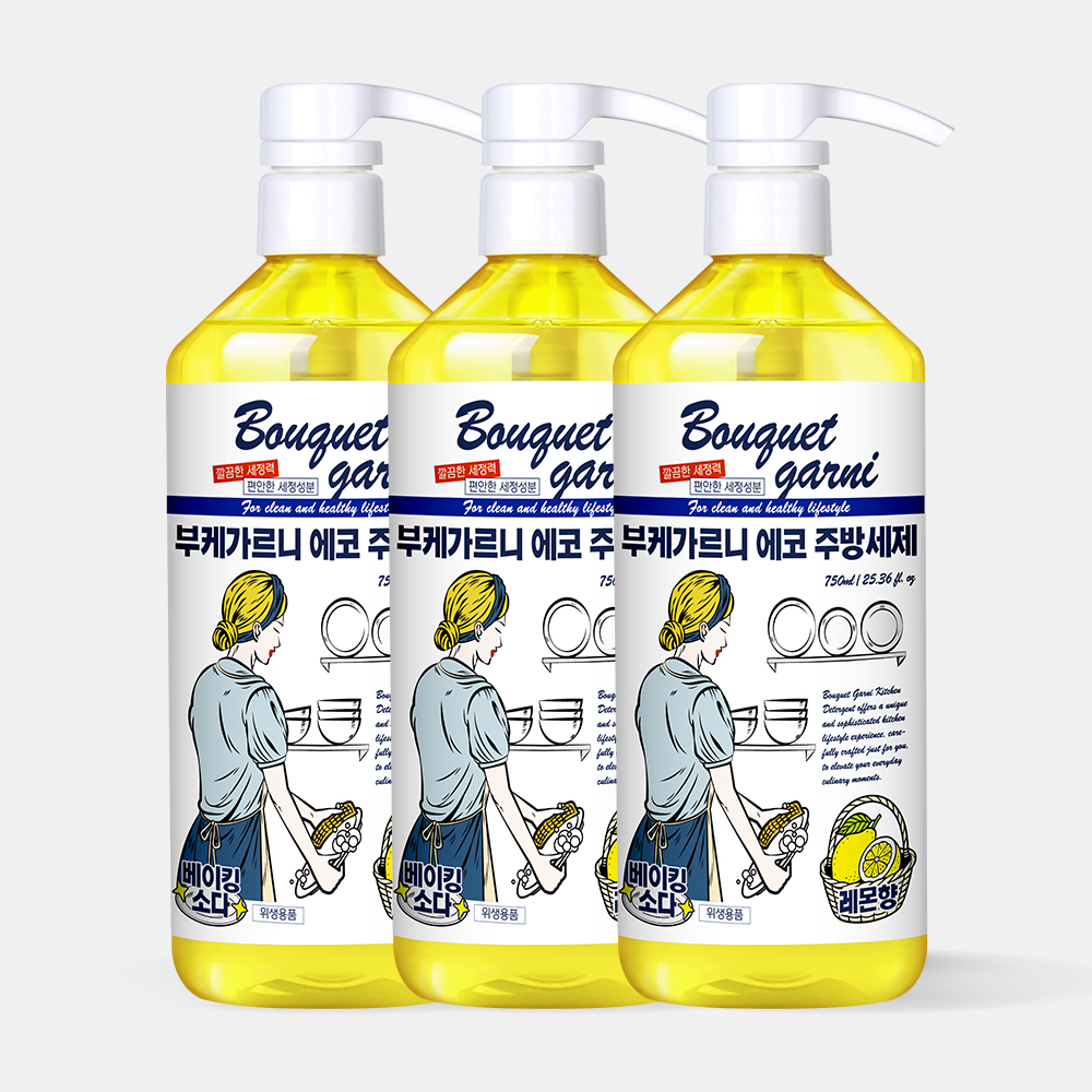 [3개입] 부케가르니 에코 주방세제 750ml 레몬향