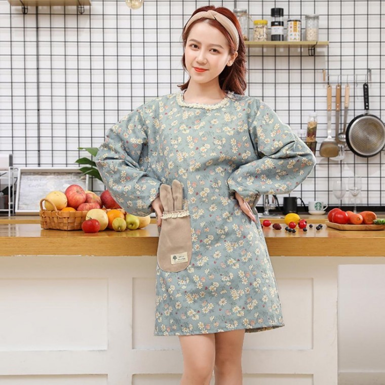 프릴 김장 앞치마 긴팔앞치마 다용도 주방 전신앞치마