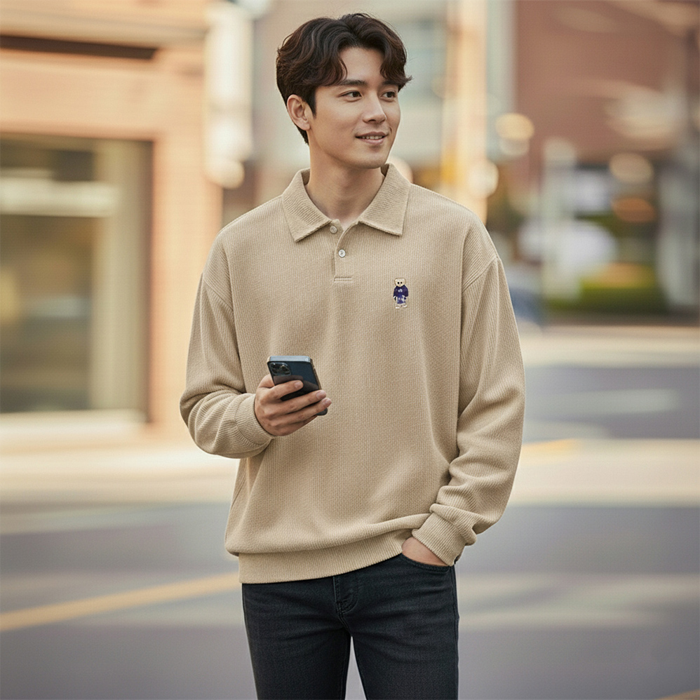 1+1 남자가을니트 남성 카라 크롭 오버핏 긴팔 워셔블 니트 - 상품 이미지