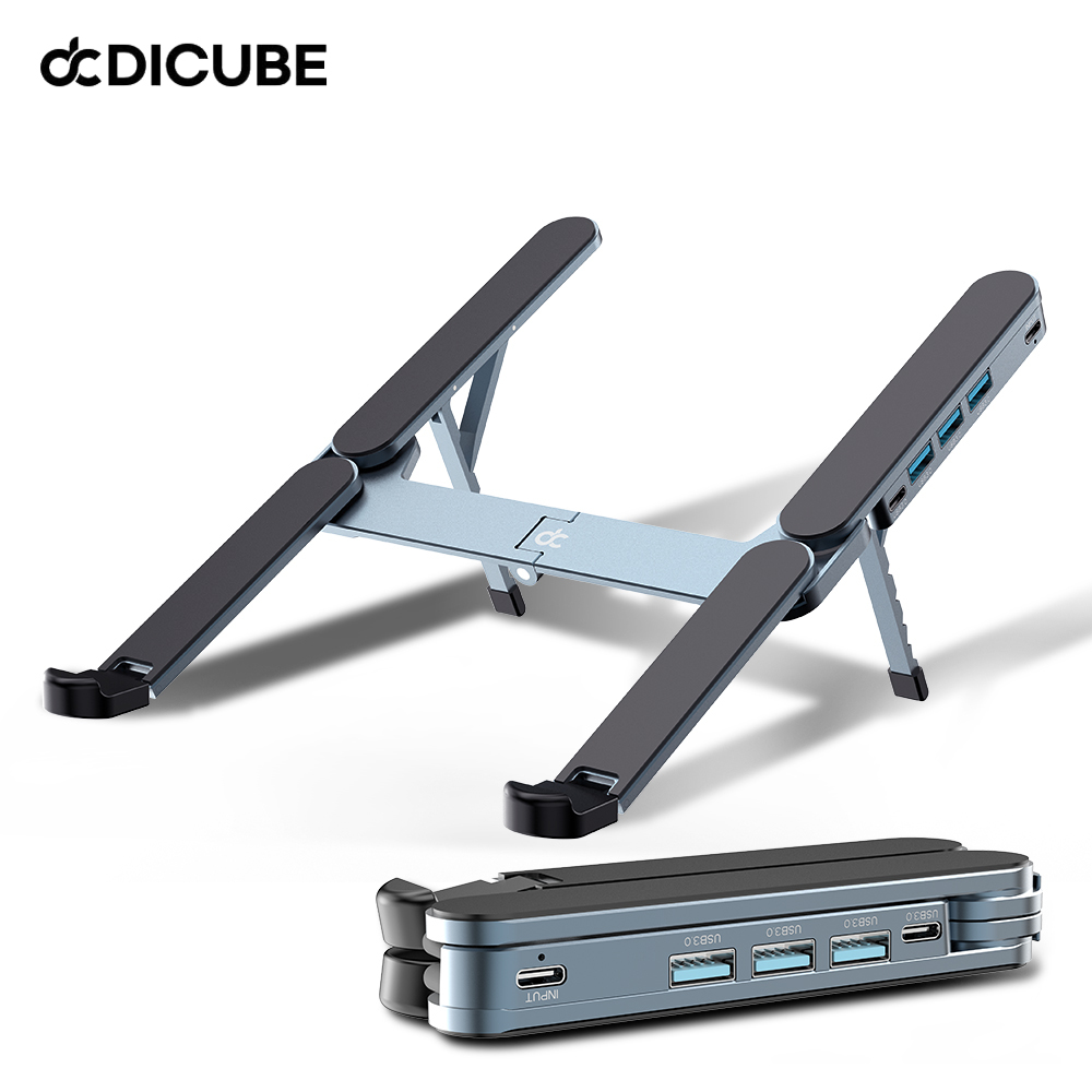 디큐브 Flexen H 4in1 멀티허브 노트북 거치대 USB허브 6단 높이조절 알루미늄 받침대 - 상품 이미지