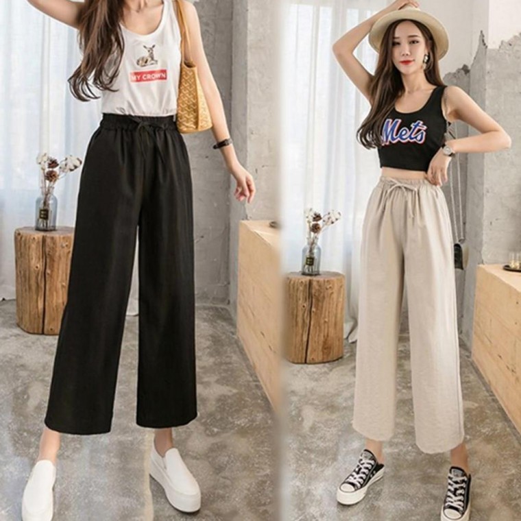 여성 9부 밴딩 반바지 여름 냉장고 린넨 와이드팬츠 - 상품 이미지