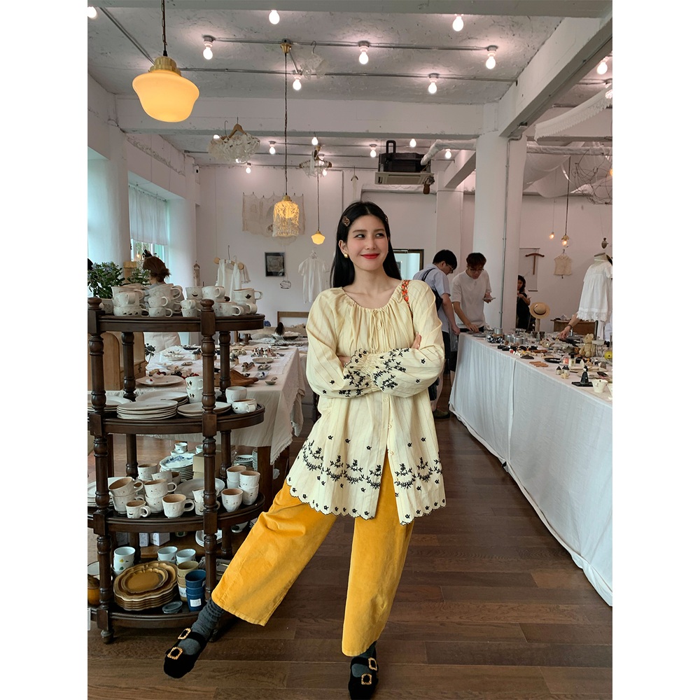 허리장식포인트 밴딩 코듀로이팬츠 사이드포켓 와이드 가을겨울 예쁜핏 머스타드옐로우 - 상세 이미지 3