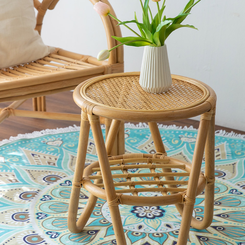 트레그 라탄 티테이블 원형 미니테이블 우드 쇼파 거실 침실 협탁 카페