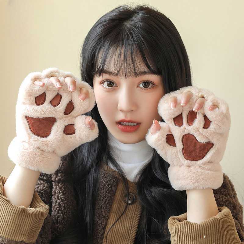 귀여운 고양이 발톱 반손가락 장갑 두꺼운 따뜻한 - 상세 이미지 3