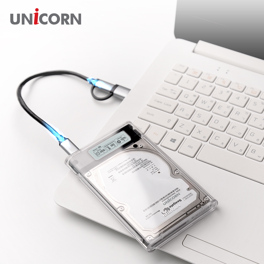 유니콘 스마트LCD 2.5인치 HDD SSD 투명외장하드케이스 USB3.2Gen1 A+C타입젠더 슬라이딩결합 HSD-L30 - 상세 이미지 3