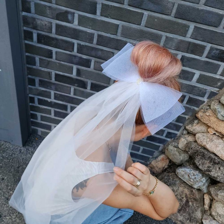 웨딩 빅리본 진주 베일 면사포 - 메인 이미지
