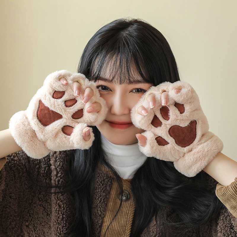 귀여운 고양이 발톱 반손가락 장갑 두꺼운 따뜻한 - 상세 이미지 4