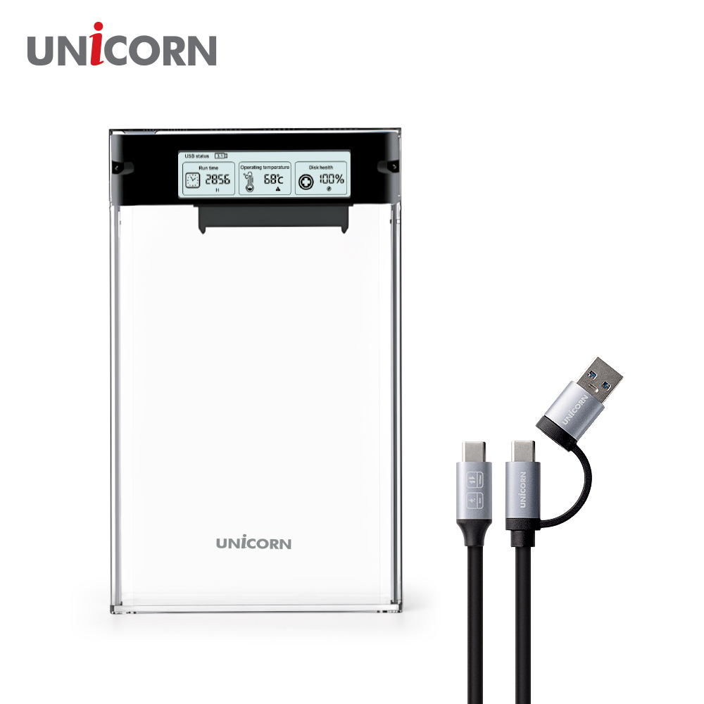유니콘 스마트LCD 2.5인치 HDD SSD 투명외장하드케이스 USB3.2Gen1 A+C타입젠더 슬라이딩결합 HSD-L30 - 상세 이미지 2