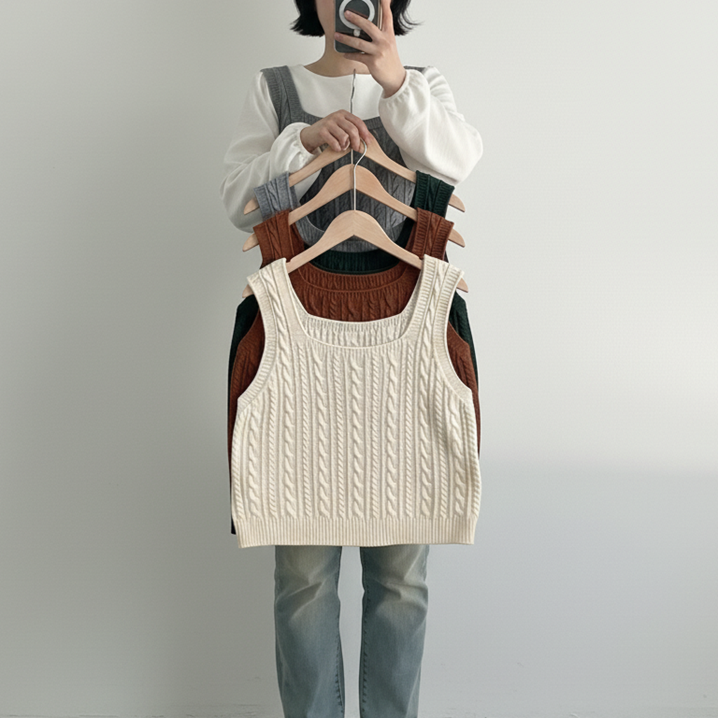 1+1 뷔스티에조끼 니트뷔스티에 스퀘어넥세미크롭조끼 이미지 8