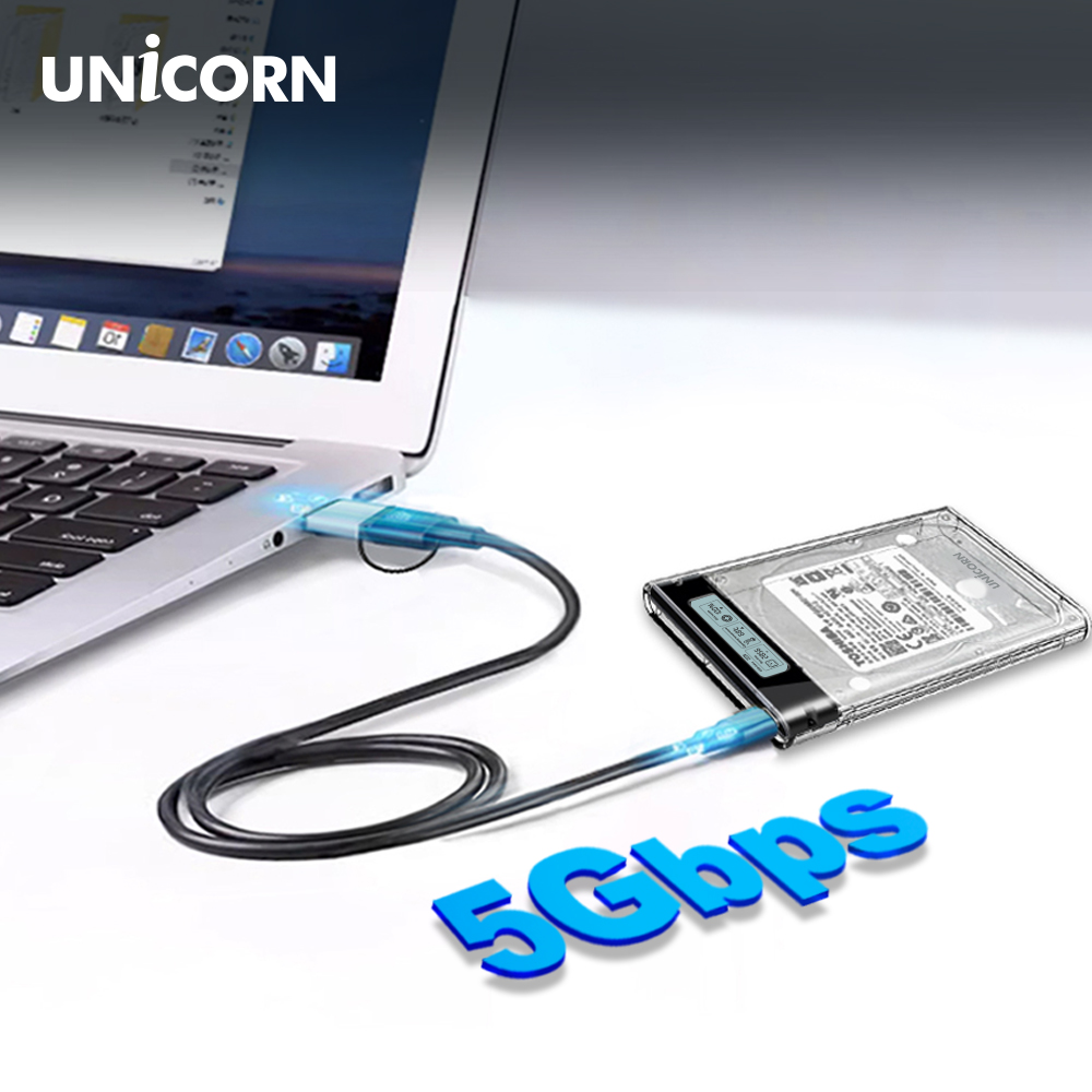 유니콘 스마트LCD 2.5인치 HDD SSD 투명외장하드케이스 USB3.2Gen1 A+C타입젠더 슬라이딩결합 HSD-L30 - 상세 이미지 4