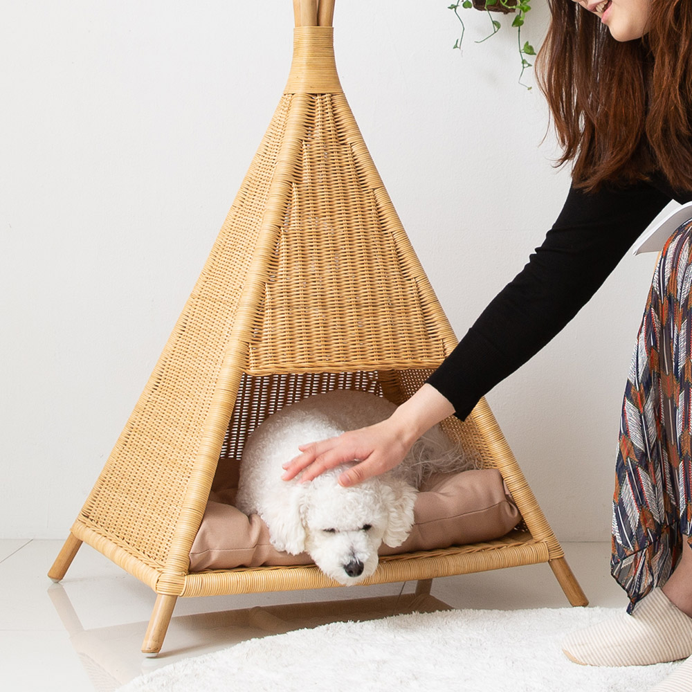 고양이숨숨집 라탄 인디언텐트형 실내용 애견 하우스