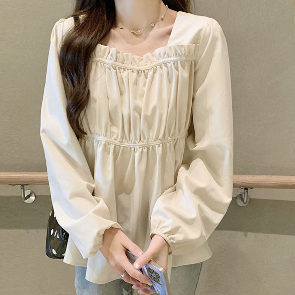에일린 프릴 셔링 스퀘어넥 블라우스 - 상품 이미지