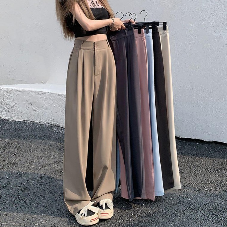 하이웨스트 밴딩슬랙스 핀턱 와이드팬츠 여자 슬랙스 - 상품 이미지