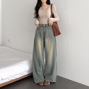 여성 와이드 청바지 하이웨스트 핀턱 데님 진청 흑청 키작녀 팬츠 착용 후기 | 사이즈/핏 총정리 - 상품 이미지 3