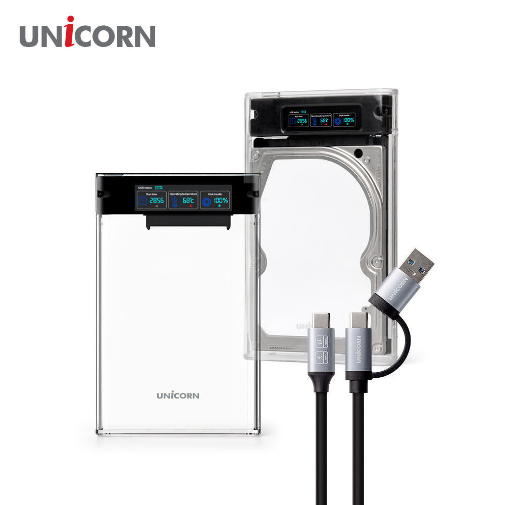 스마트컬러LCD 2.5인치 HDD SSD 투명외장하드케이스 USB3.2Gen1 A+C타입젠더 슬라이딩결합 HSD-L40 상세 이미지 8
