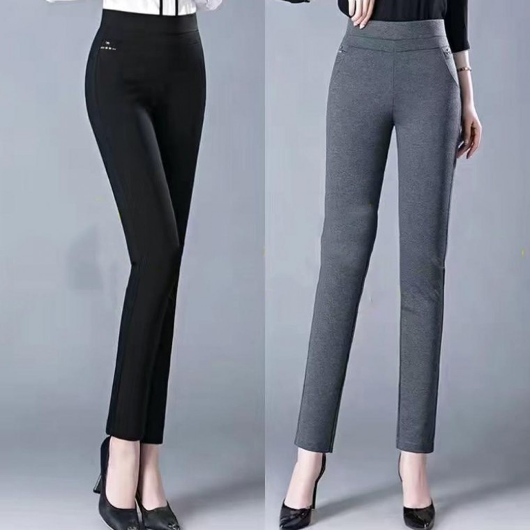 여성 스판 하이웨스트 허리 밴딩팬츠 편안한 일자바지 - 상품 이미지