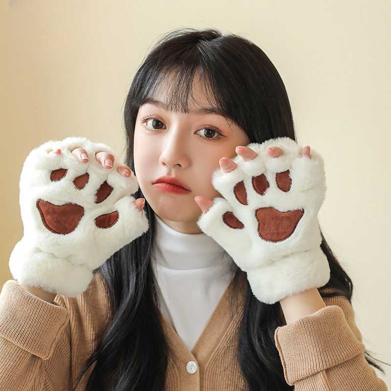 귀여운 고양이 발톱 반손가락 장갑 두꺼운 따뜻한 - 상세 이미지 5