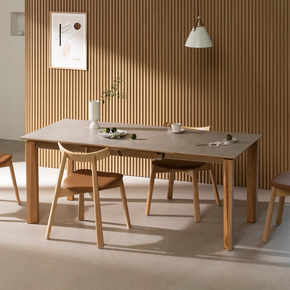 익스텐션 포세린 세라믹 파인 테이블 1450 1950 확장형 월넛 우드 원목 식탁