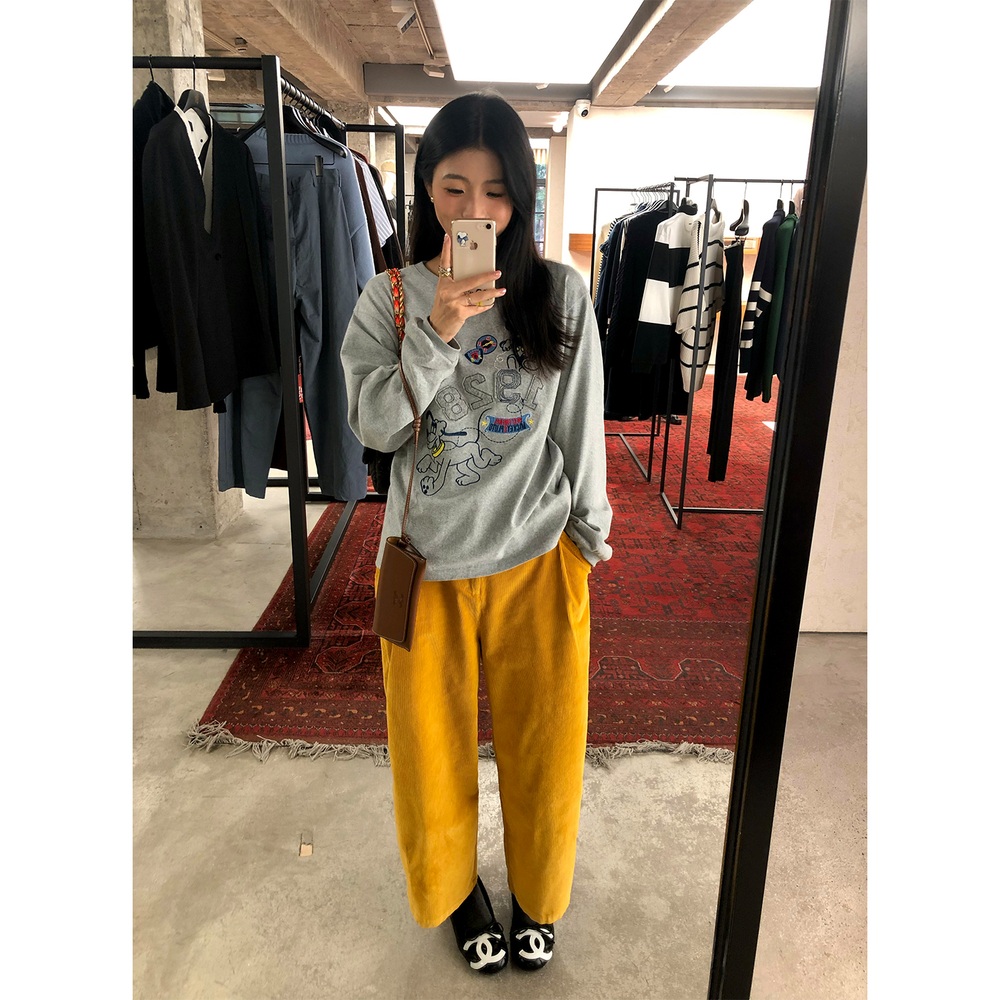 허리장식포인트 밴딩 코듀로이팬츠 사이드포켓 와이드 가을겨울 예쁜핏 머스타드옐로우 - 상세 이미지 5