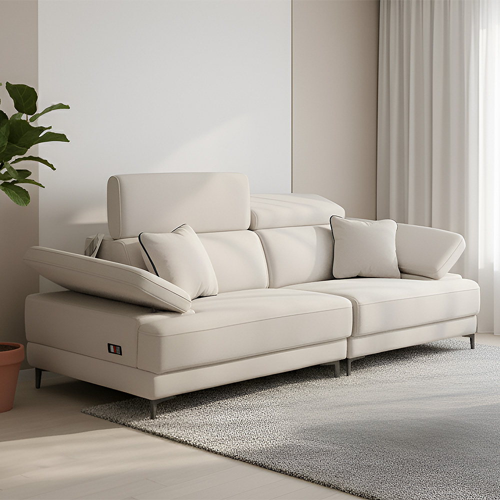 스코나 아드모 조야 아쿠아텍스 패브릭 이지클린 헤드틸팅 소파 스툴미포함, 연그레이, 3인용