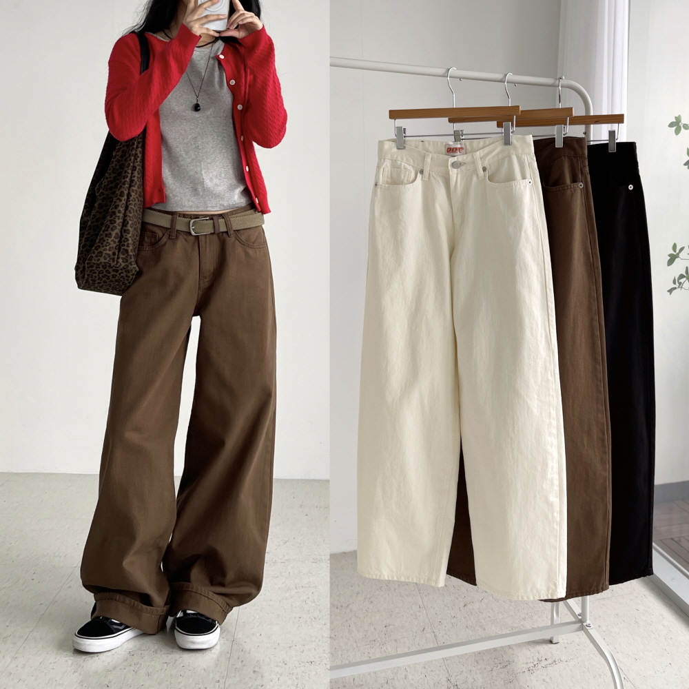 oot 여성와이드팬츠 여자 봄 가을 면바지 크림색 브라운 블랙팬츠 모먼트 벌룬와이드 - 상품 이미지