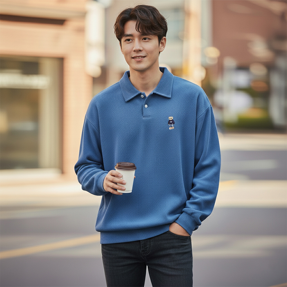 남자가을니트 남성 카라 크롭 오버핏 긴팔 워셔블 니트 - 상품 이미지