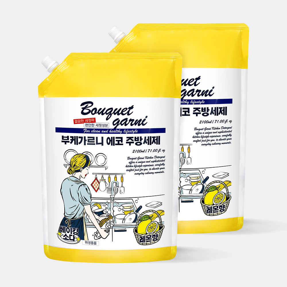 [2개] 부케가르니 에코 주방세제 리필 2.1L 레몬향 제품 이미지