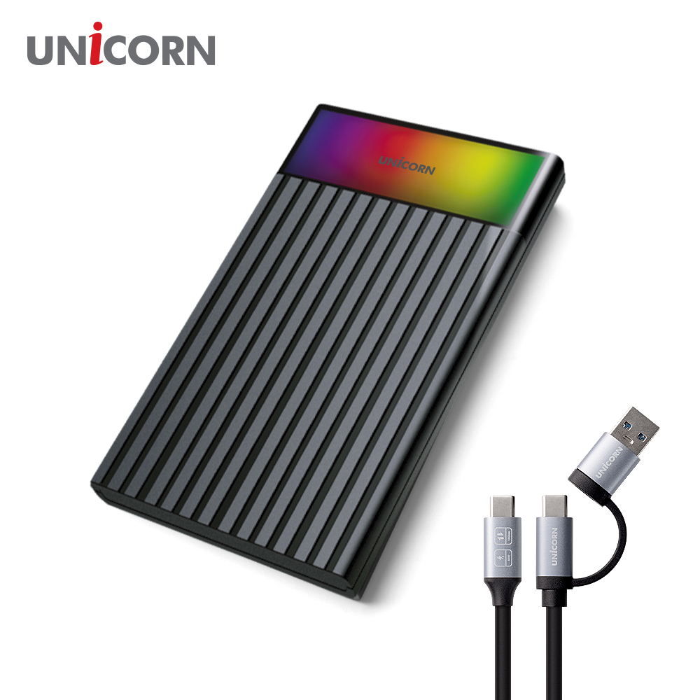 유니콘 USB3.2 Gen1 2.5인치 HDD SSD 외장하드케이스 컬러LED A+C타입젠더 슬라이딩결합 HSD-V10 - 상품 이미지