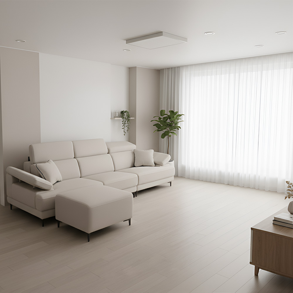 스코나 아드모 조야 아쿠아텍스 패브릭 이지클린 헤드틸팅 소파 스툴포함, 연그레이, 4인용