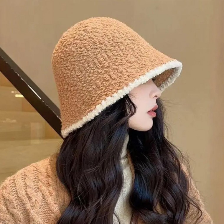 뽀글이 양털 벙거지모자 버킷햇 여성 겨울 방한모자 - 상품 이미지