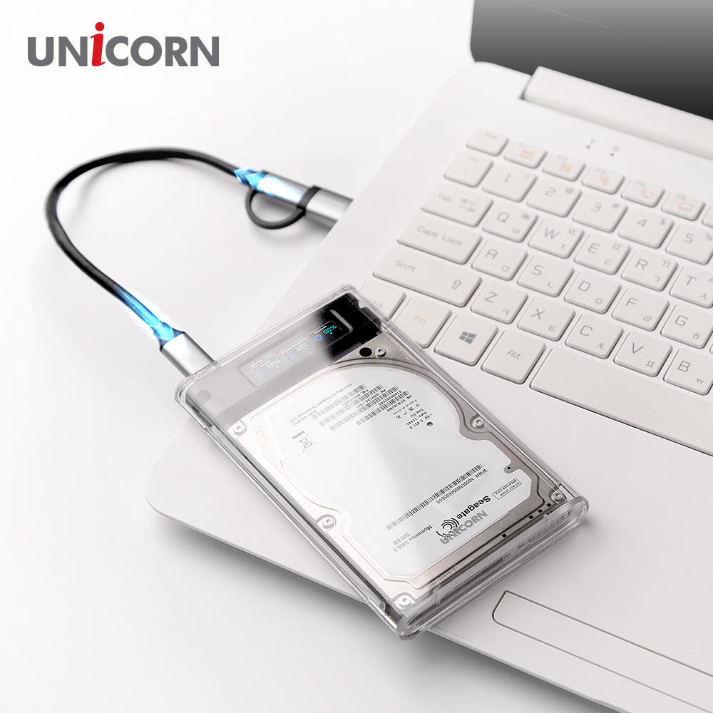 스마트컬러LCD 2.5인치 HDD SSD 투명외장하드케이스 USB3.2Gen1 A+C타입젠더 슬라이딩결합 HSD-L40 상세 이미지 2