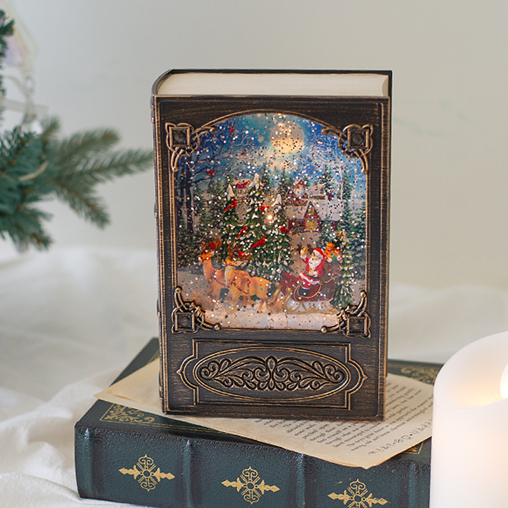 앤틱 Book 워터볼 오르골 크리스마스 소품 빈티지 스노우볼