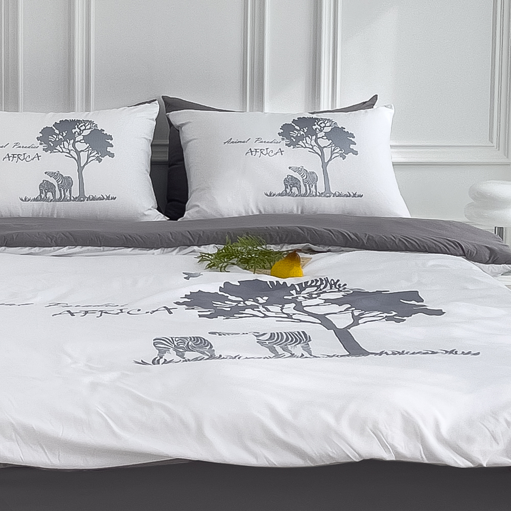 사바나 애니멀 프린트 워싱 옥수수솜 무봉제 차렵이불 세트 스톰 그레이, Q베이직세트(이불+베개커버)