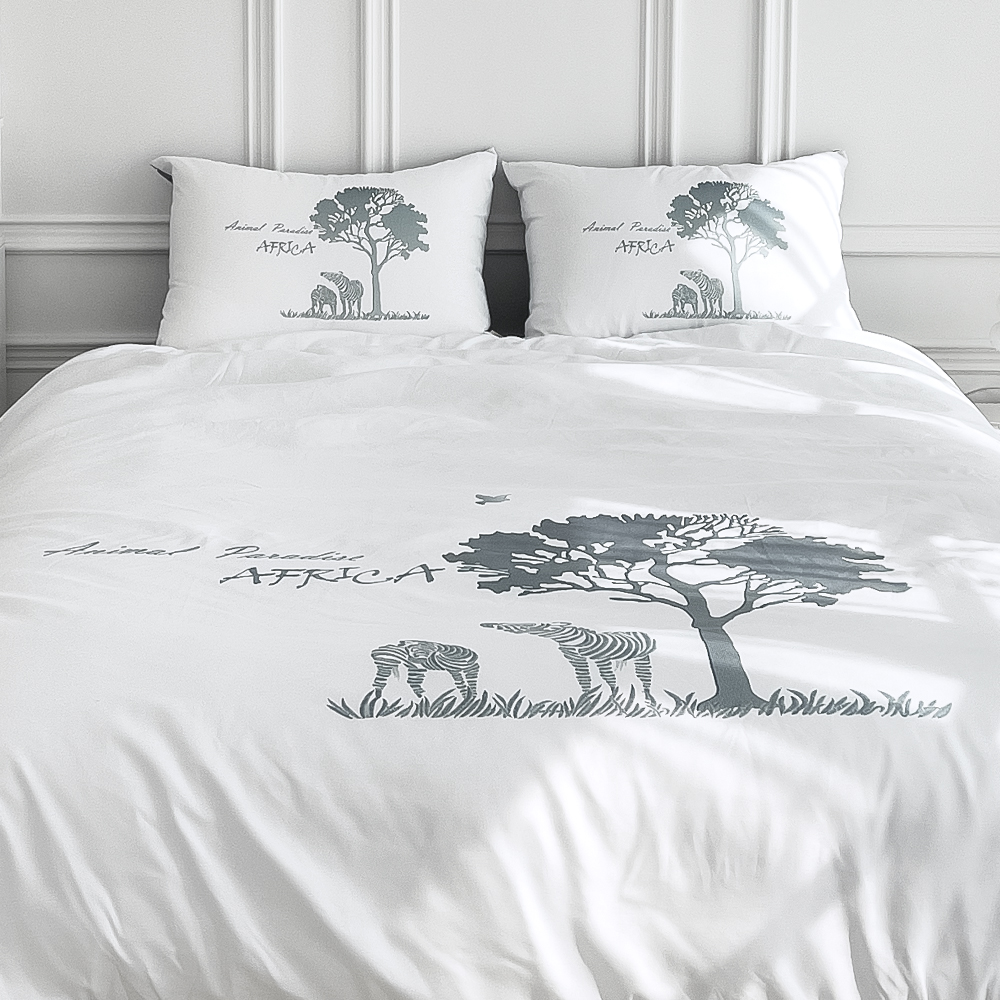 사바나 애니멀 프린트 워싱 옥수수솜 무봉제 차렵이불 세트 스톰 그레이, Q베이직세트(이불+베개커버)