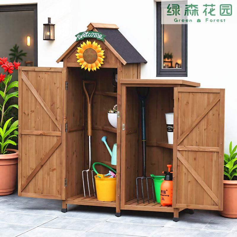 조립식 야외창고 농막 소형 공구 소형창고 야외 원목 보관함 브라운 51x46x157cm 창X 4 그리드 - 상세 이미지 4