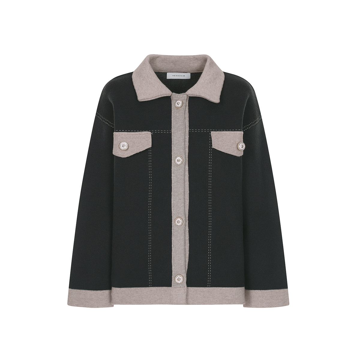 예시카 카라 배색 스티치 자켓 가디건 YJ9KC090 - 상세 이미지 3