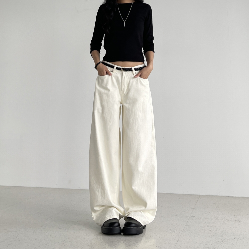 oot 여성와이드팬츠 여자 봄 가을 면바지 크림색 브라운 블랙팬츠 모먼트 벌룬와이드 - 상세 이미지 3