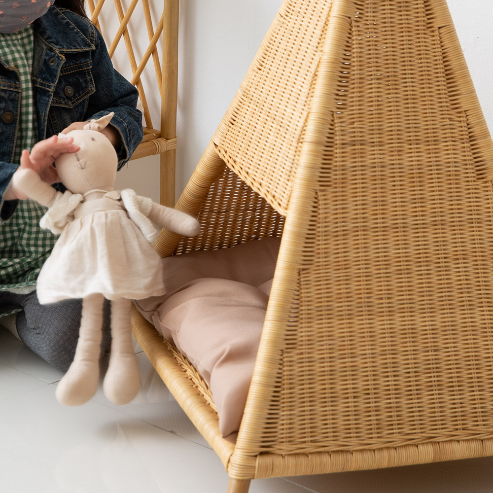 고양이숨숨집 라탄 인디언텐트형 실내용 애견 하우스