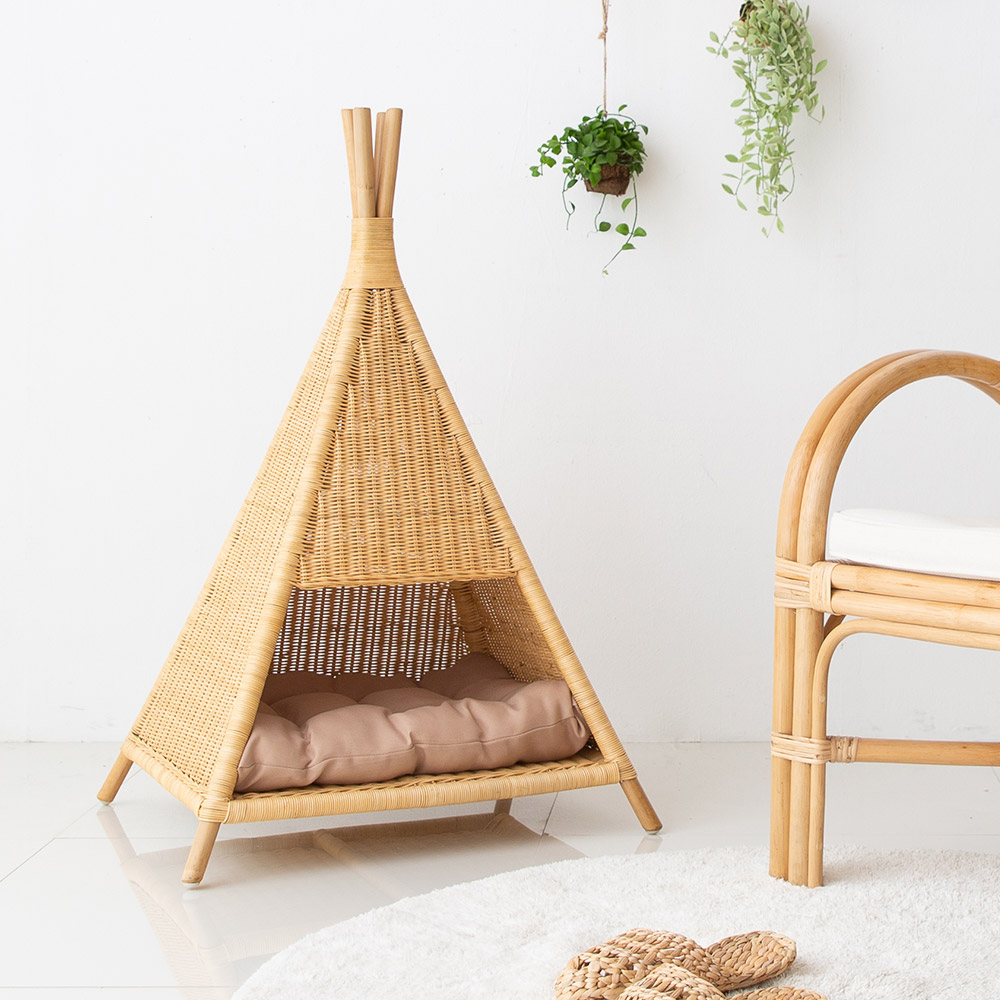 고양이숨숨집 라탄 인디언텐트형 실내용 애견 하우스